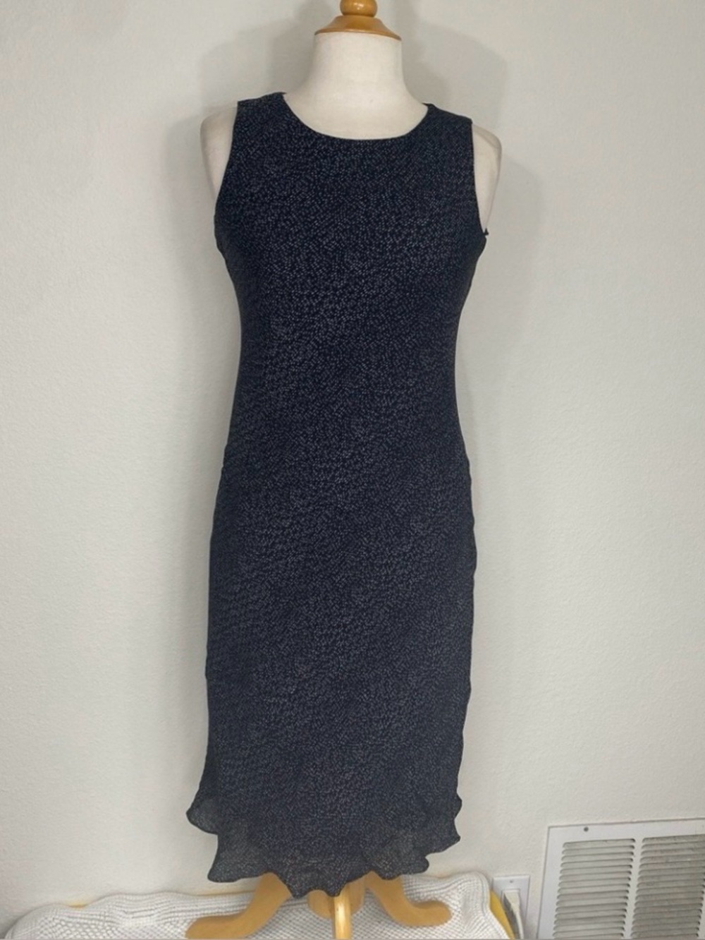 Vintage Petite Sophisticate Womens Black Gray Abstract Silk Sleeveless Dress 6P